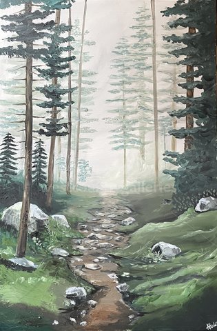 Image of misty pine trees